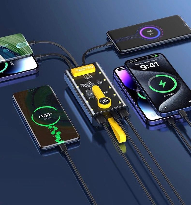 ZECAA Fast Charging 66W Mecha Digital Power Bank 10000mAh With Build In Charging Cable For Mobile Phone