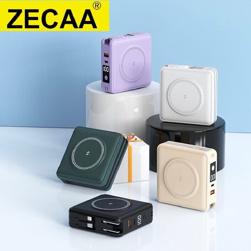 ZECAA Fast Charging 22.5W Magnetic Wireless Power Bank 20000mAh With AC Plug Build in Charging Cable 