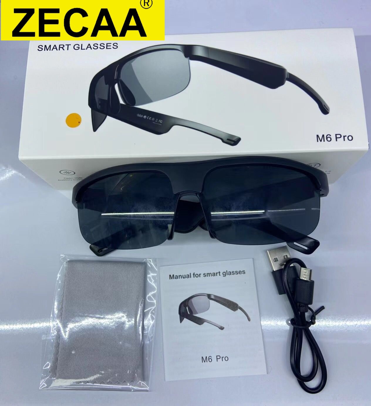 ZECAA Wireless Bluetooth 5.3 Sunglasses M6 Pro Headphone Hand-Free Calling Bluetooth Smart Glasses