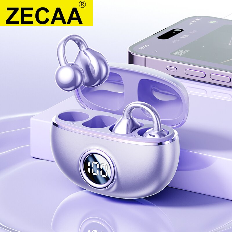 ZECAA Ear Clip Bluetooth ANC Wireless TWS Headset Earbuds With Digital LED Power Display